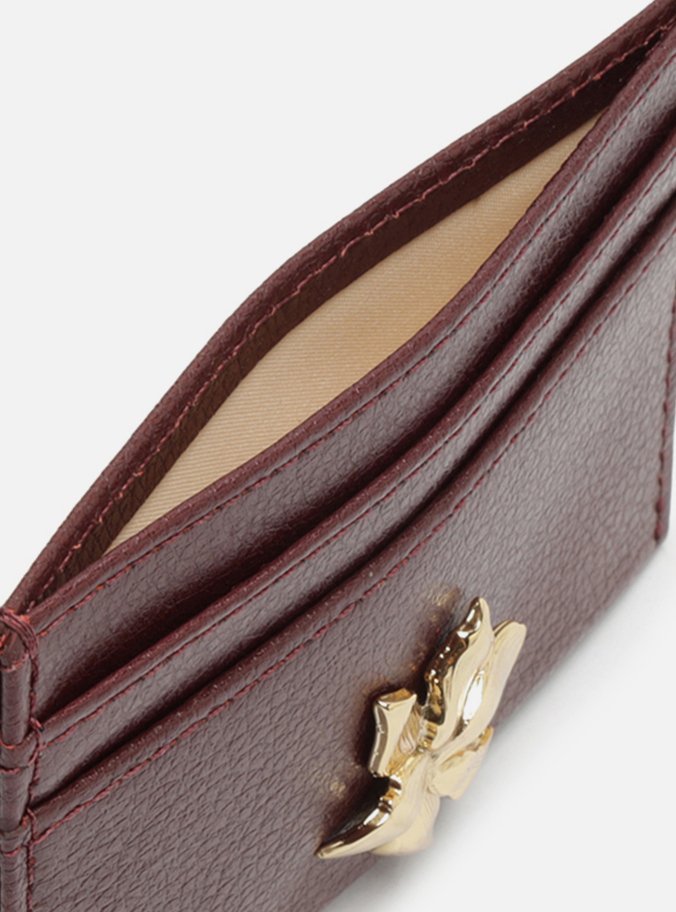 Porta-Cartão Vermelho Couro Flor Metal