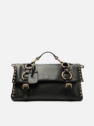 Bolsa Satchel Preta Couro Cora Grande