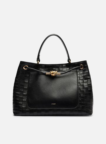 Bolsa Tote Preta Couro Tressê Grande Nó Metal