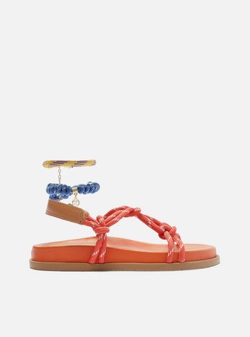Sandália Papete Laranja Couro Custom Anklet