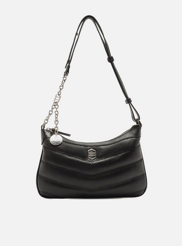 Bolsa Tiracolo Preta Couro Média Costuras