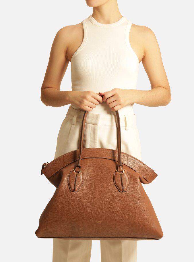 Bolsa Shopping Marrom Couro Grande Moderna