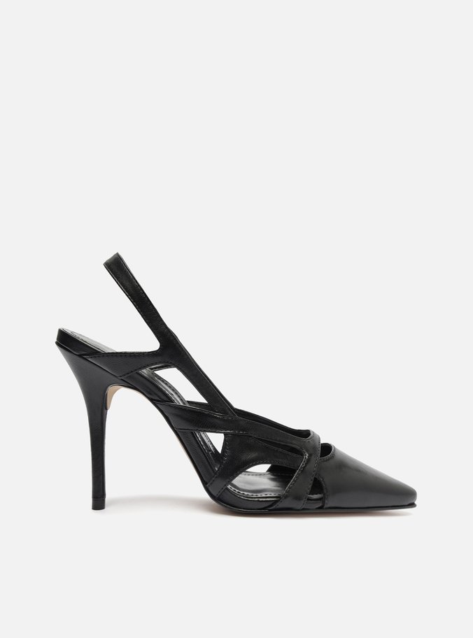 Scarpin Preto Couro Salto Alto Bico Fino Hazel