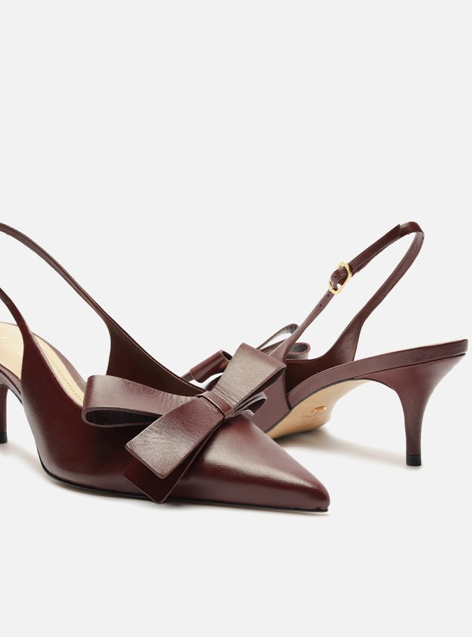 Scarpin Vermelho Couro Slingback Laço Lateral