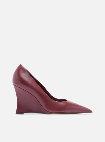 Scarpin Vinho Couro Salto Anabela Bico Fino