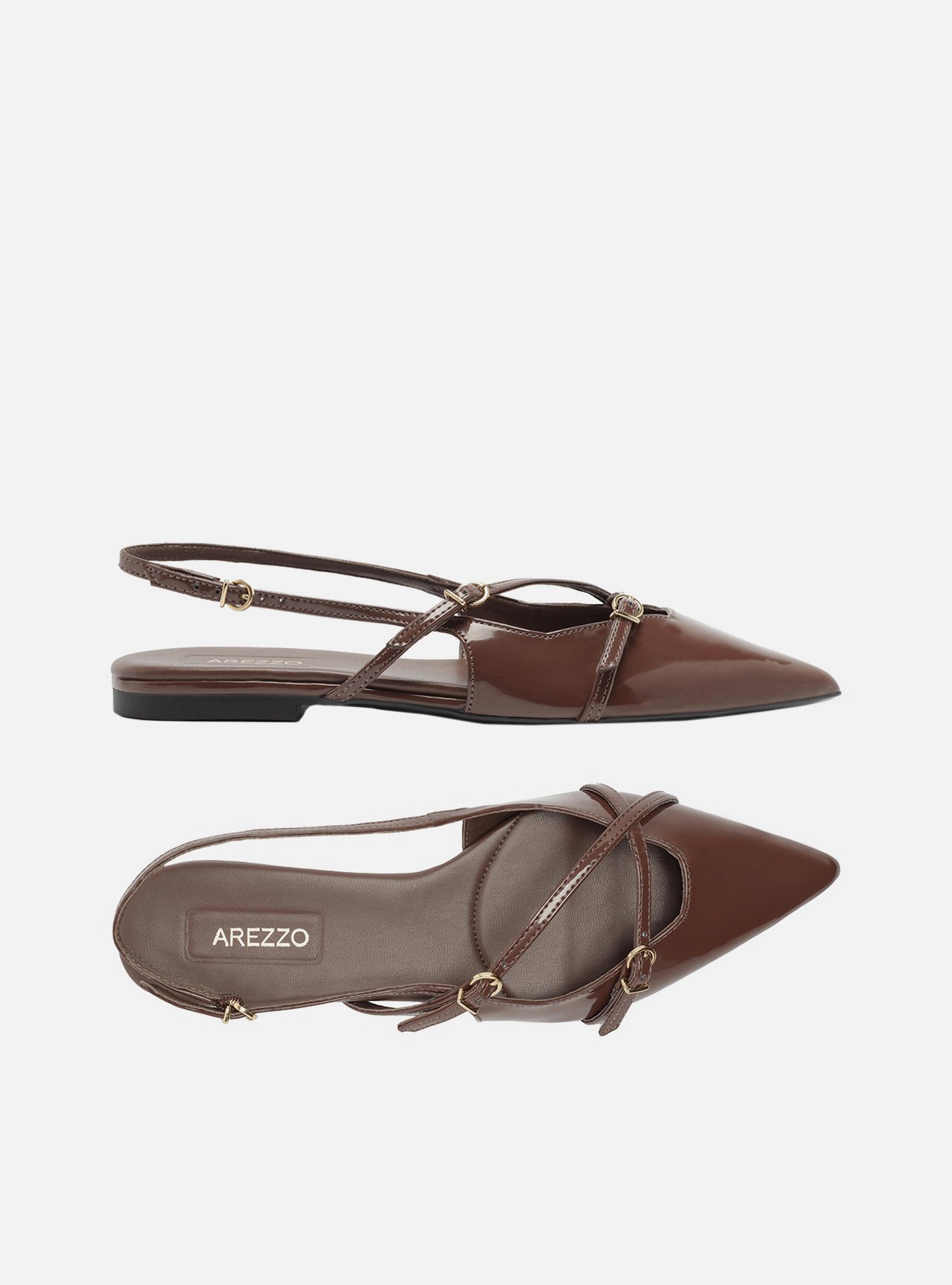 Sapatilha Marrom Verniz Slingback Tiras Fivelas — foto 5