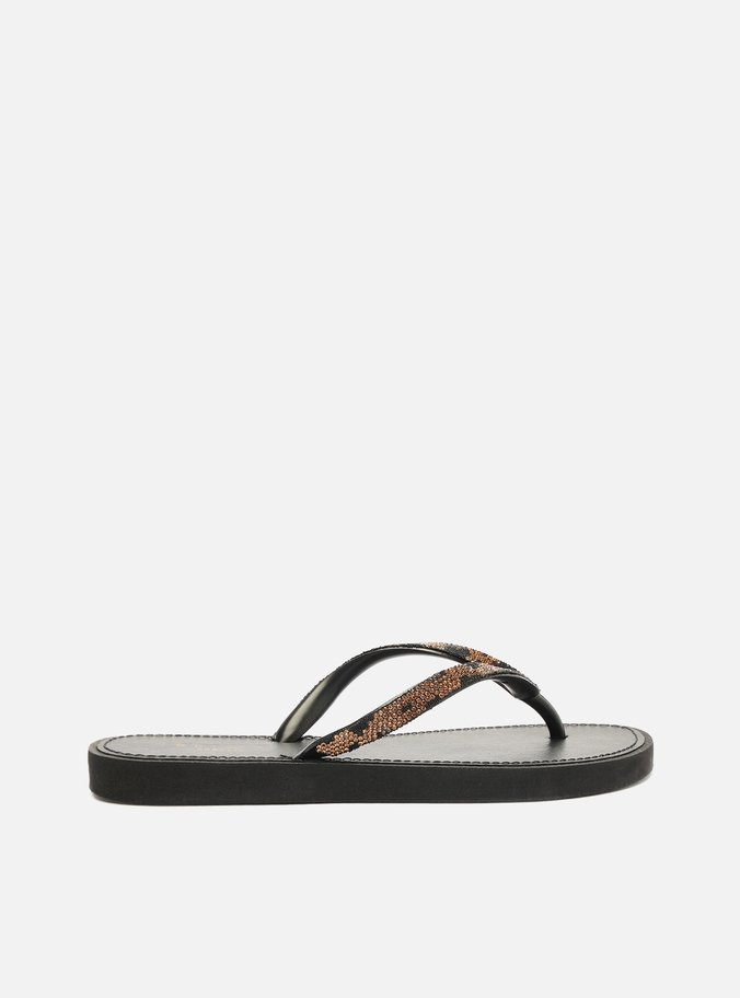 Chinelo de Dedo Preto Print Recouro Essential Strass
