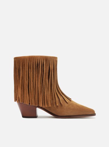 Bota Marrom Acamurçada Cano Curto Western Franjas