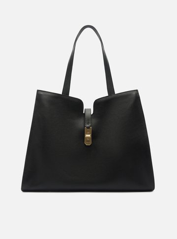 Bolsa Shopping Preta Couro Grande Encaixe