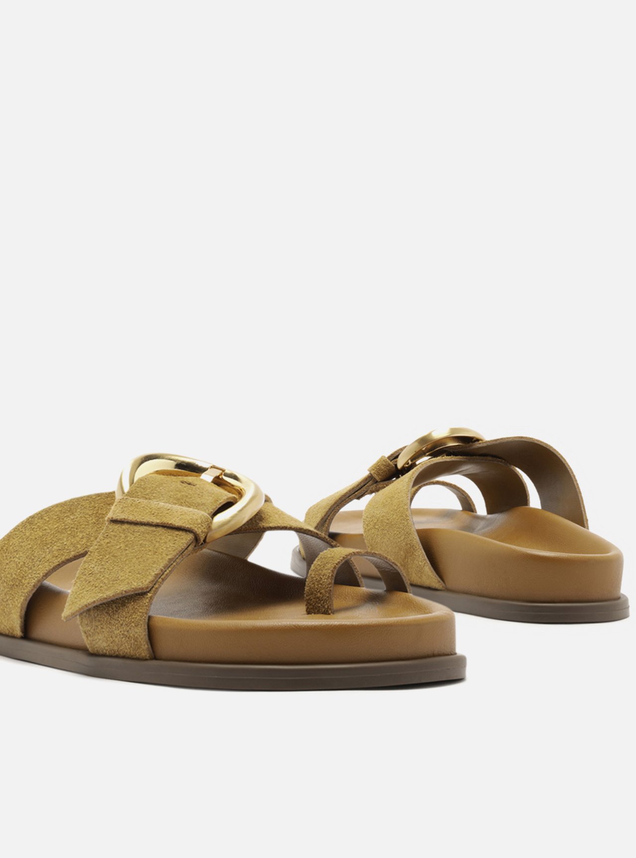 Sandália Papete Marrom Acamurçada Flatform Fivela Dourada — foto 4