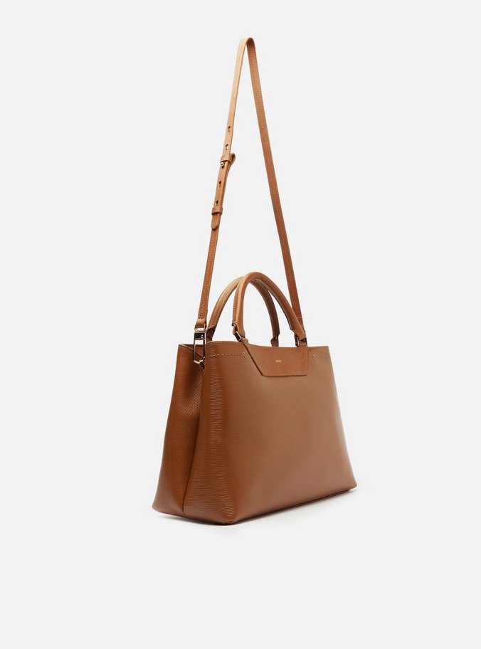 Bolsa Tote Marrom Couro Textura Grande
