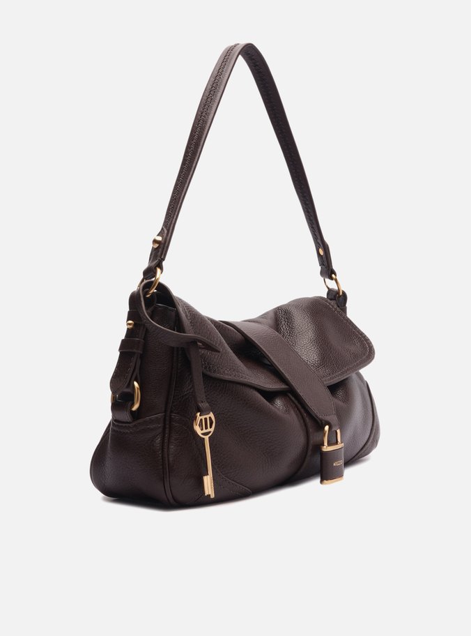 Bolsa Tiracolo Marrom Couro Média Cadeado