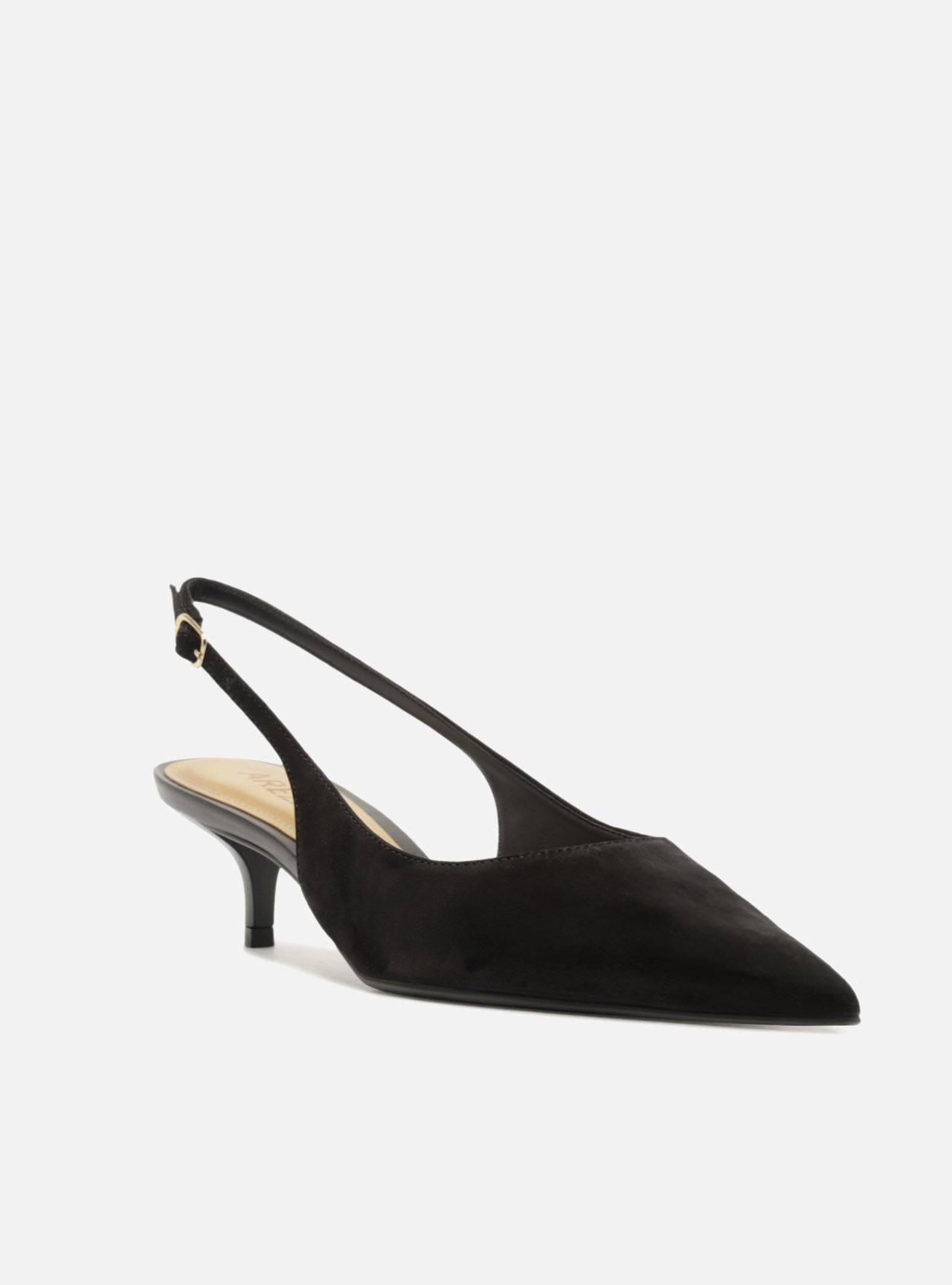 Scarpin Preto Acamurçado Salto Fino Slingback — foto 2