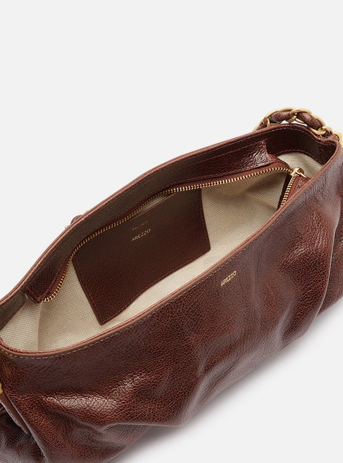 Bolsa Tiracolo Marrom Couro Média Franzida