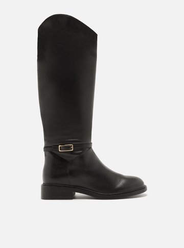 Bota Preta Couro Cano Longo Montaria Fivela