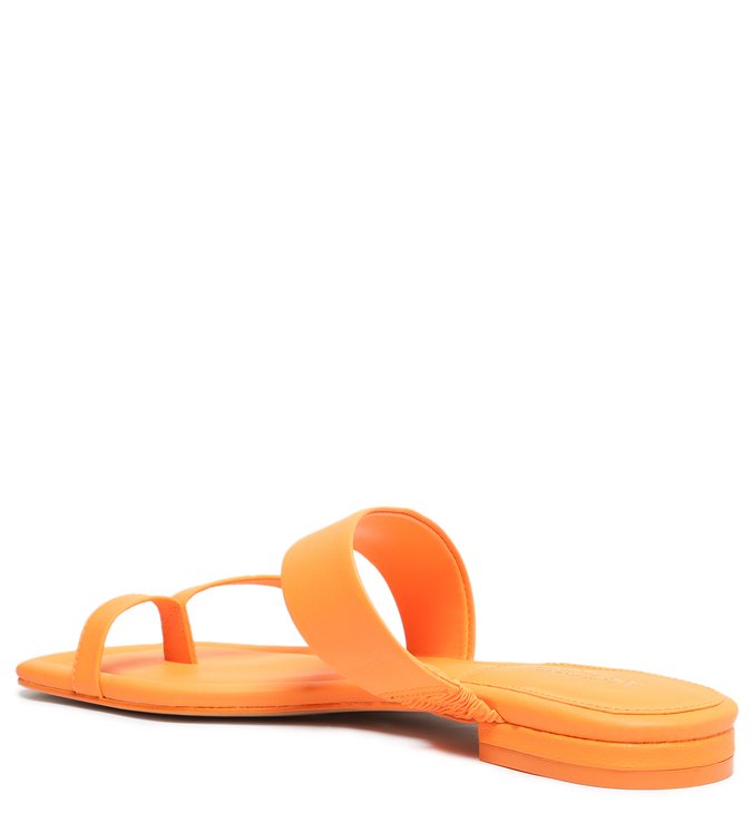 Rasteira Laranja Couro Flat Dedo