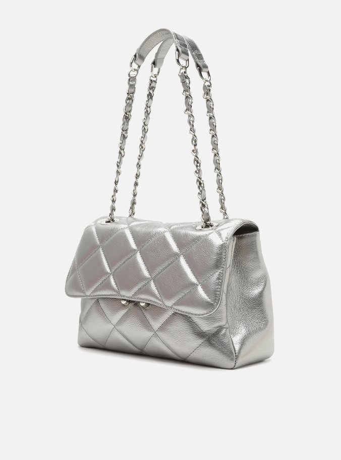 Bolsa Tiracolo Prata Velho Couro Mizz Média