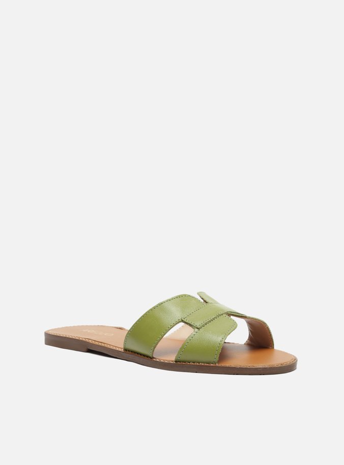 Rasteira Verde Couro Flat Tira H