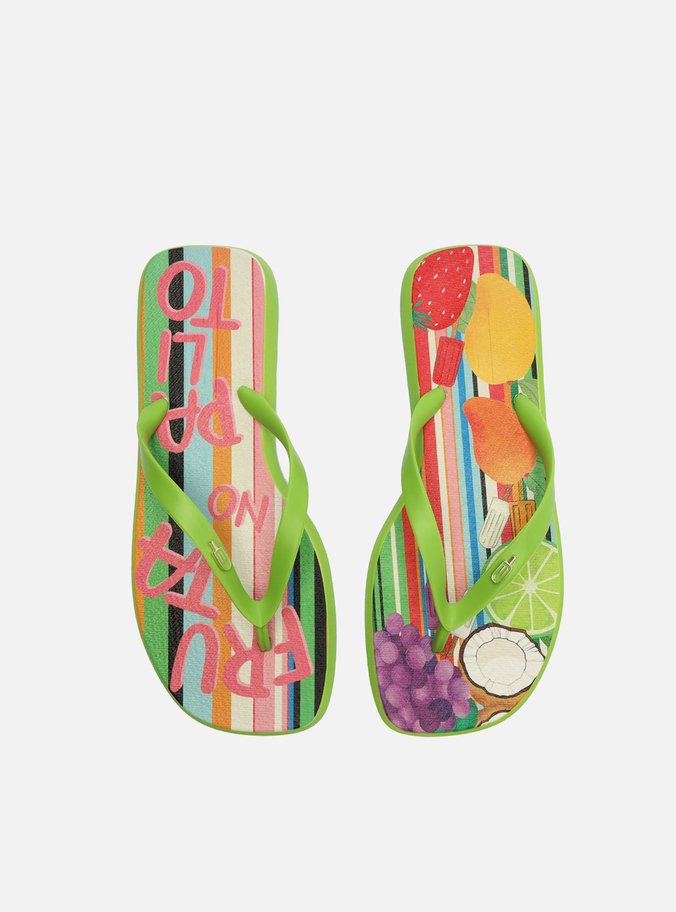 Kit Chinelo de Dedo Verde Listras e Bag Fruttare