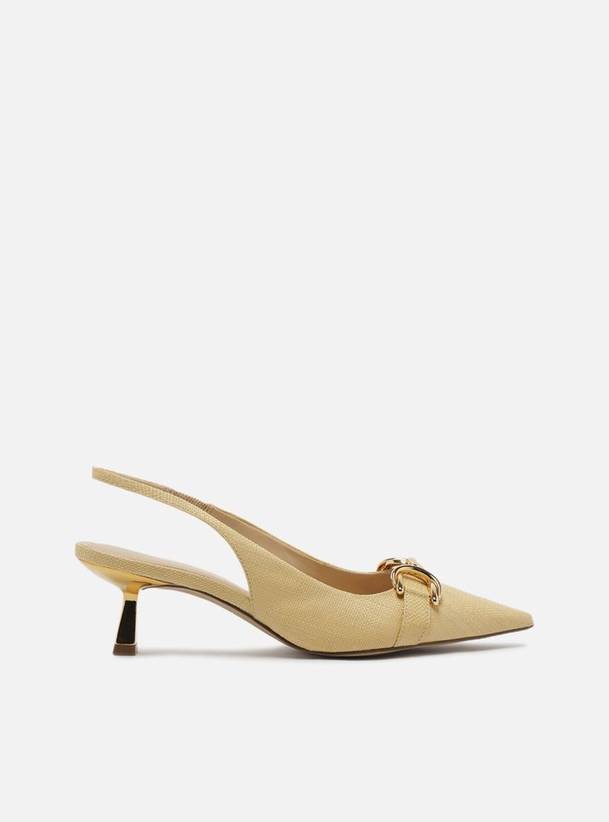 Scarpin Nude Tecido Bico Fino Slingback Bridão