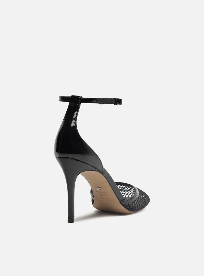 Scarpin Preto Salto Alto Fino Aberto Tela