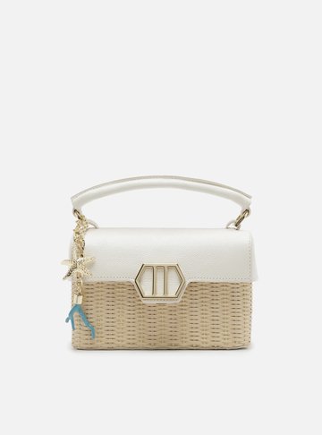 Bolsa Tiracolo Branca Couro Média Palha