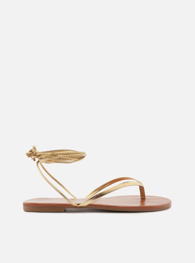 Rasteira Dourada Tiras Flip Flop Amarração