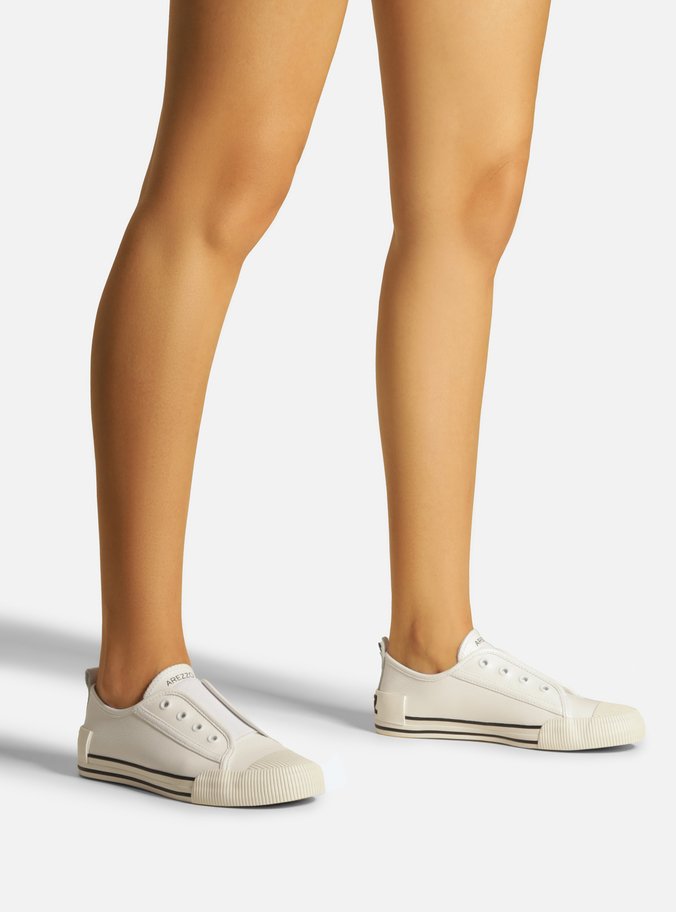 Tênis Slip On Branco Couro Elástico
