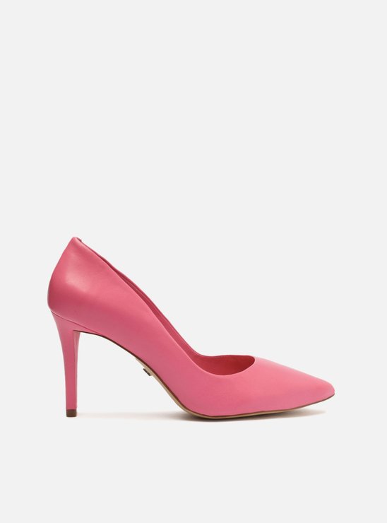 Scarpin Rosa Couro Salto Alto Fino