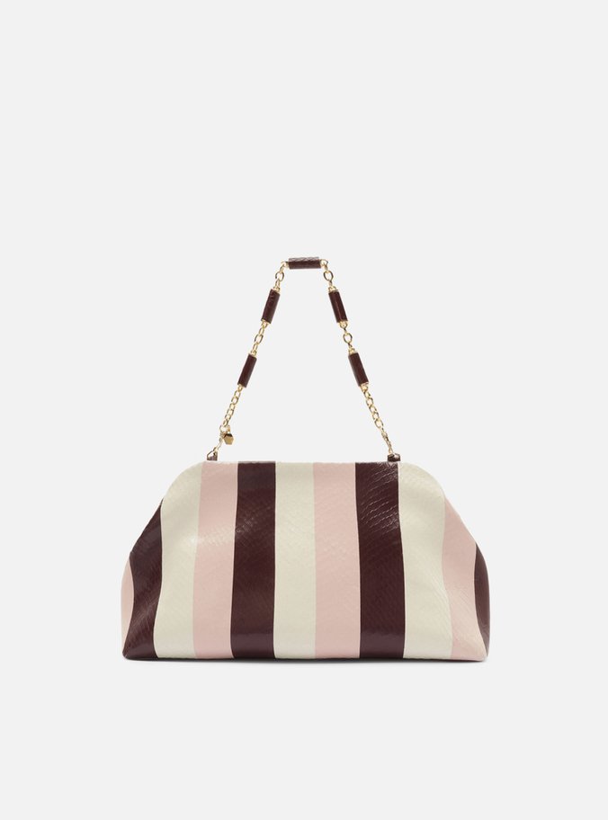 Bolsa Clutch Listras Couro Média Snake Corrente