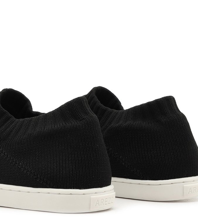Tênis Slip On Knit Preto Listra Branca