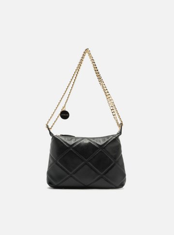 Bolsa Tiracolo Preta Couro Matelassê Pequena Corrente