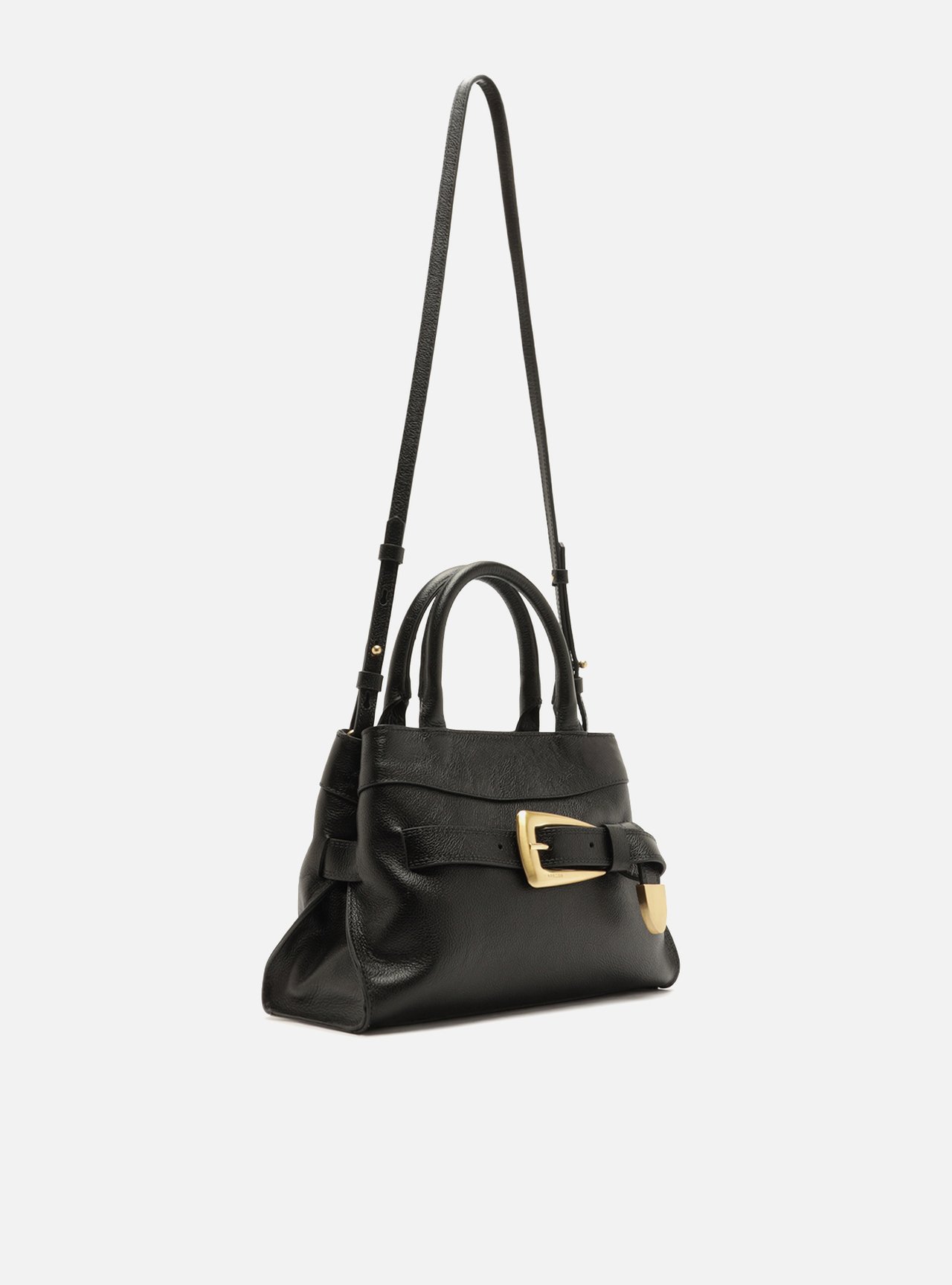 Bolsa Tote Preta Couro Média Fivela Dourada — foto 5