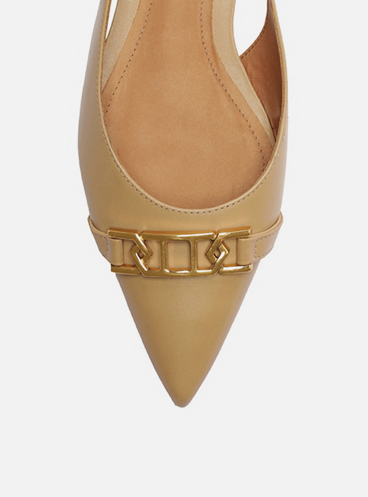 Sapatilha Nude Couro Bico Fino Slingback Metal — foto 5