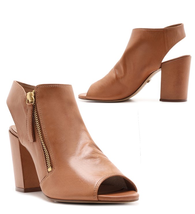 Sandal Boot Marrom Couro Zíper Salto Bloco