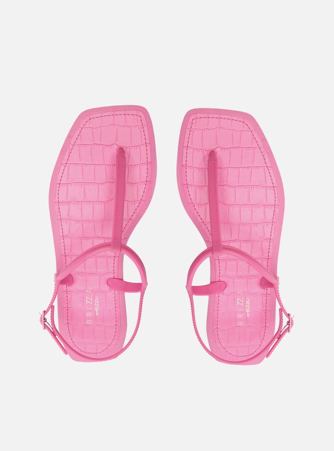 Sandália Rasteira Rosa Square Palmilha Croco