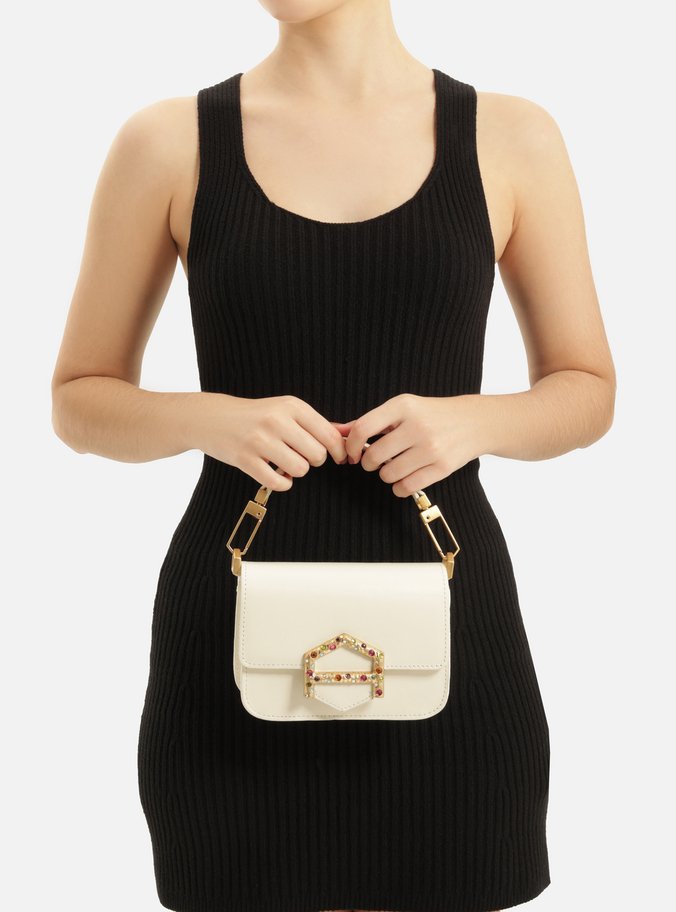 Bolsa Tiracolo Branca Couro A001 Pequena Pedrarias
