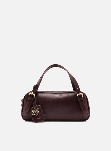 Bolsa Bowling Vinho Couro Média Metal Flor