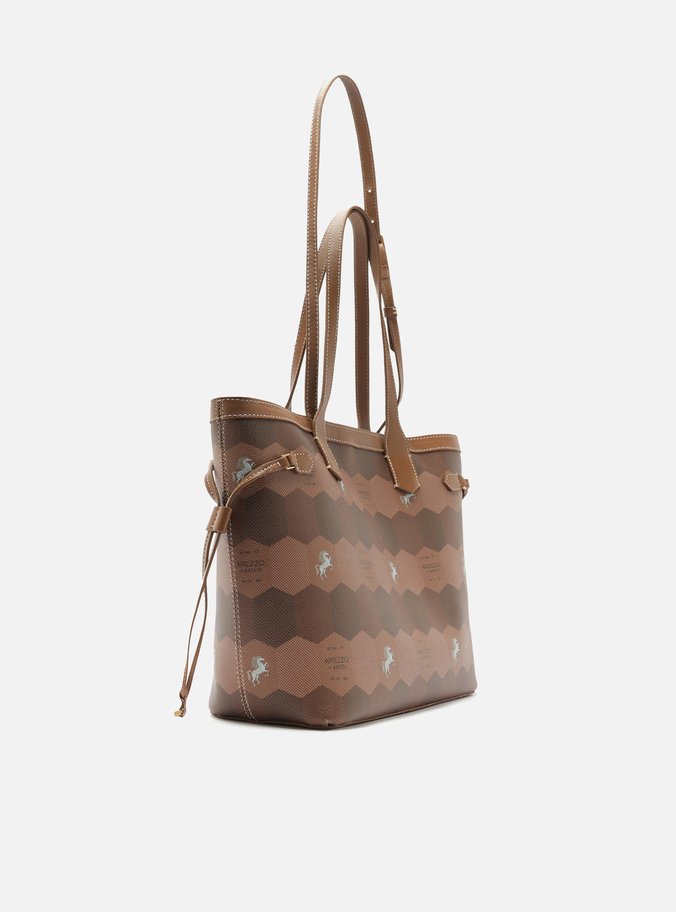 Bolsa Shopping Marrom Couro Estampa  Média