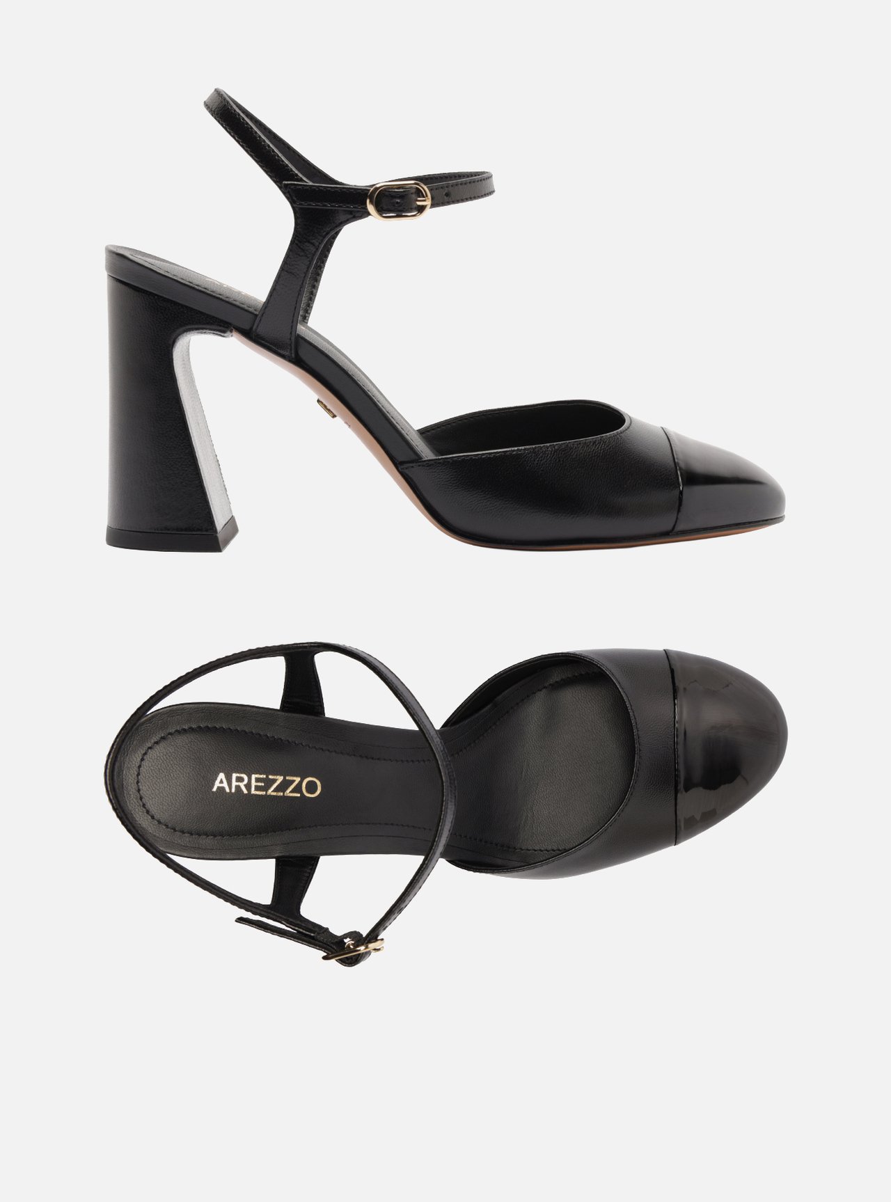 Scarpin Preto Couro Salto Bloco Fivela Slingback — foto 5