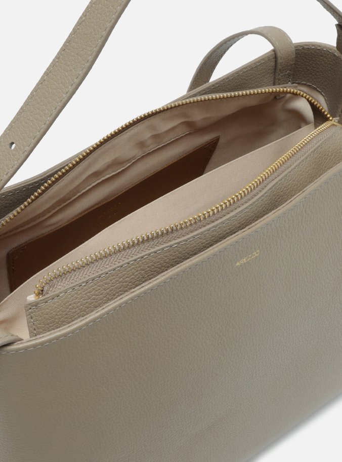Bolsa Tote Cinza Couro Grande Básica