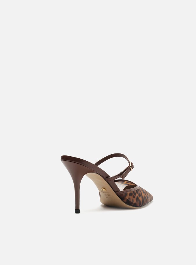 Mule Animal Print Tela Salto Fino Tira Fina