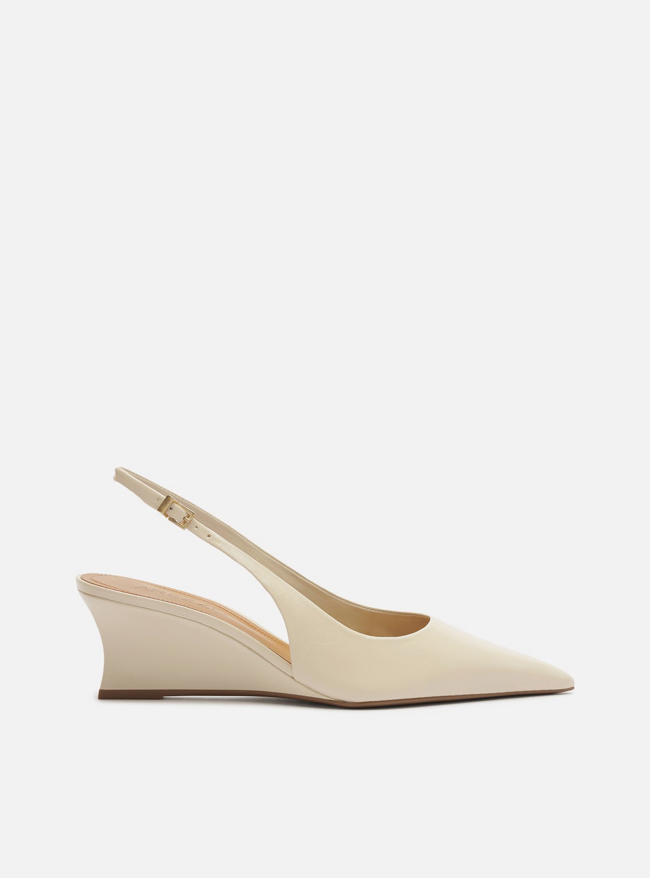 Scarpin Off White Couro Salto Baixo Anabela Slingback — foto 1