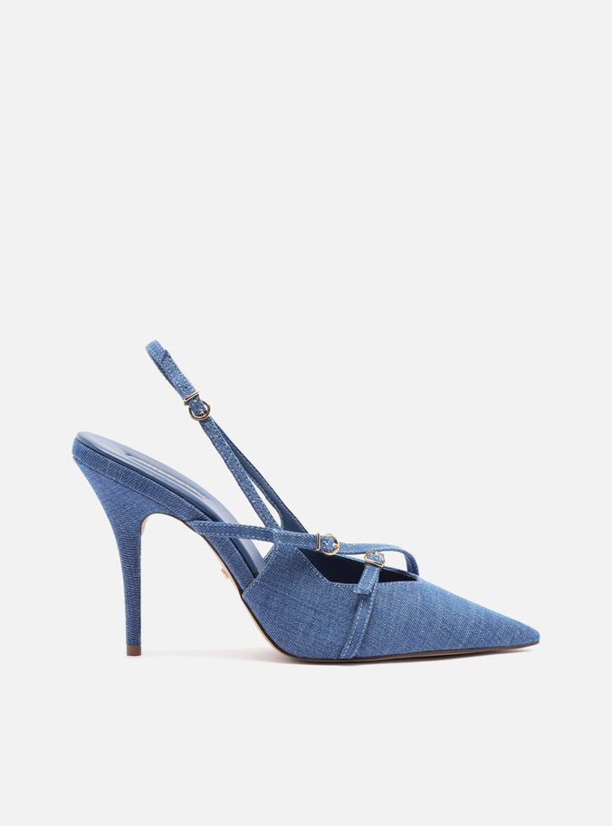 Scarpin Azul Jeans Salto Alto Slingback Amélia