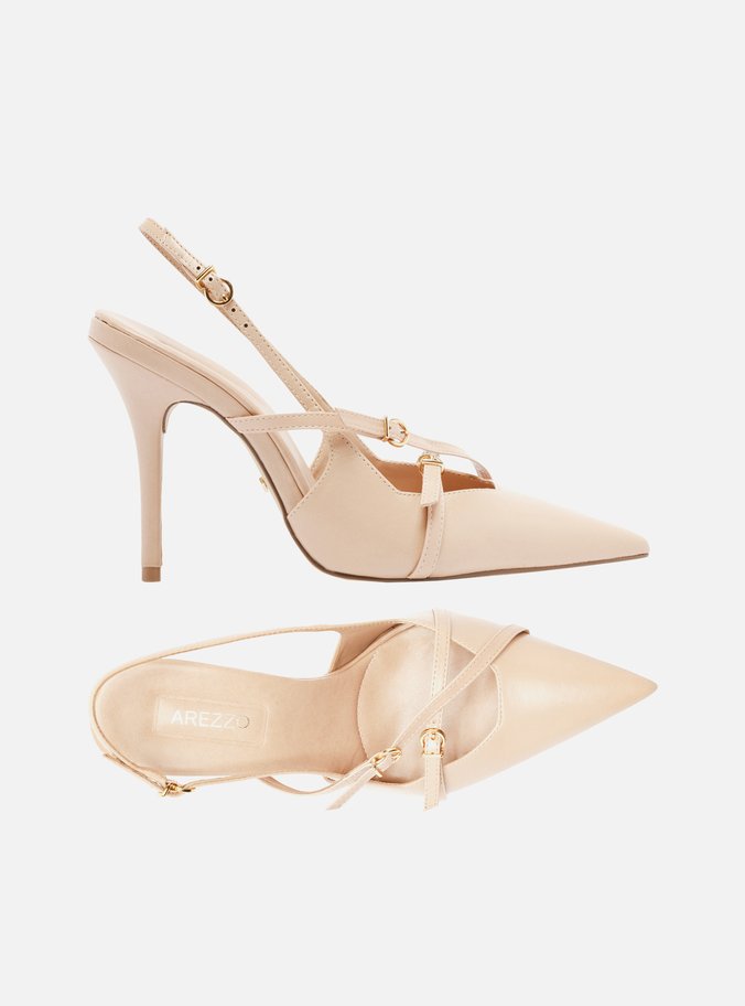 Scarpin Bege Couro Salto Alto Slingback Amélia