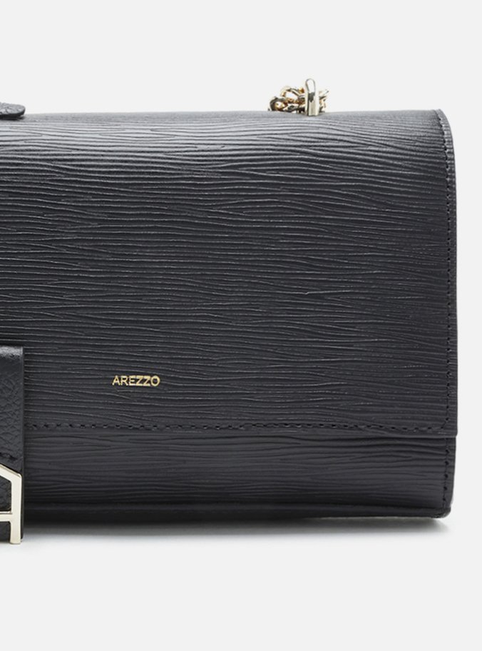 Bolsa Tiracolo Preta Couro Abraccio Pequena