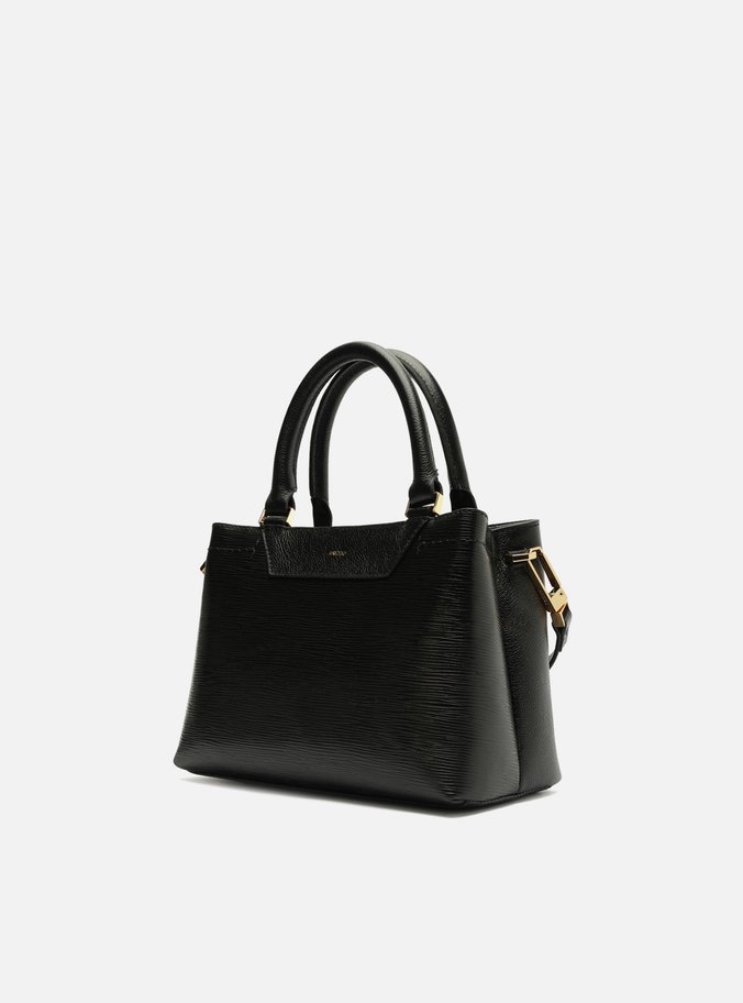 Bolsa Tote Preta Couro Textura Média