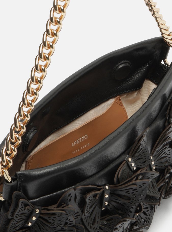 Clutch Preta Couro Pequena Borboletas