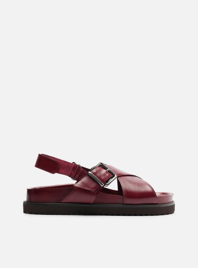 Sandália Rasteira Vermelha Couro