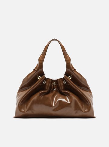 Bolsa Hobo Marrom Verniz Grande Alça Esferas